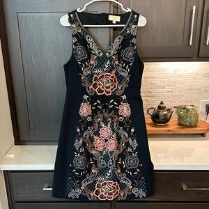Anthropologie Embroidered Black Dress